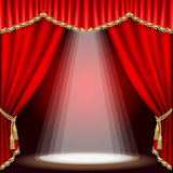 Theater stage  with red curtain. Clipping Mask. Mesh.