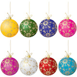 Set of eight christmas balls of different colors